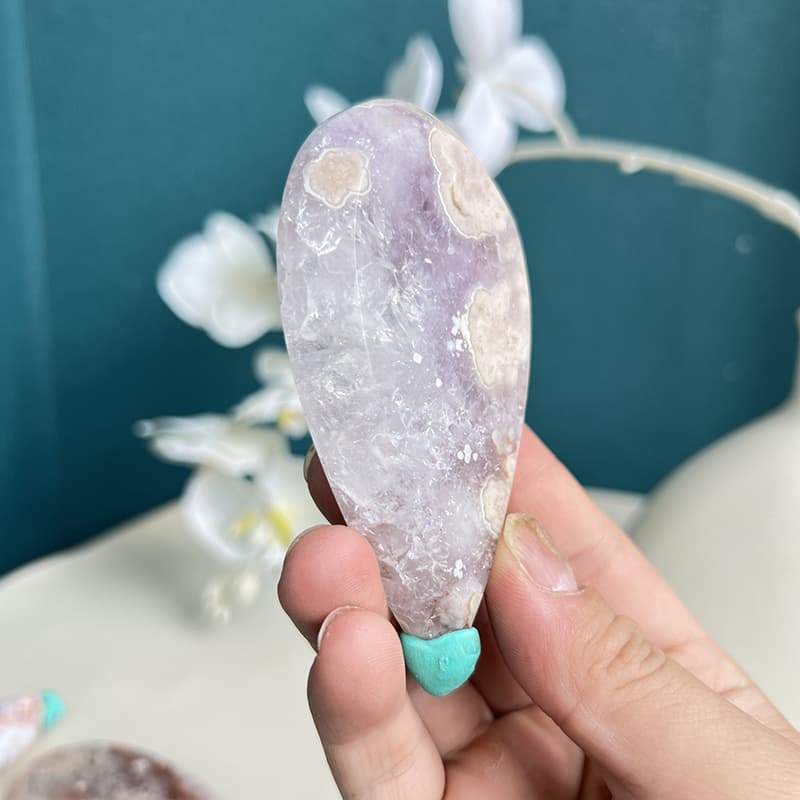 Pink Amethyst Flower Agate in Crystal Grid for Amplified Energy