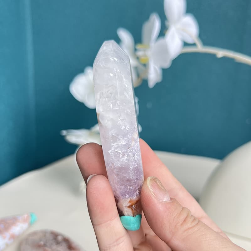 Pink Amethyst Flower Agate Crystal Carving In Natural Light