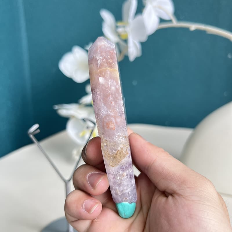Pink Amethyst Flower Agate Crystal on Display Stand