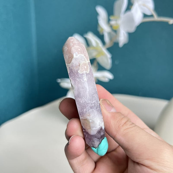 Pink Amethyst Flower Agate Palm Stone for Meditation