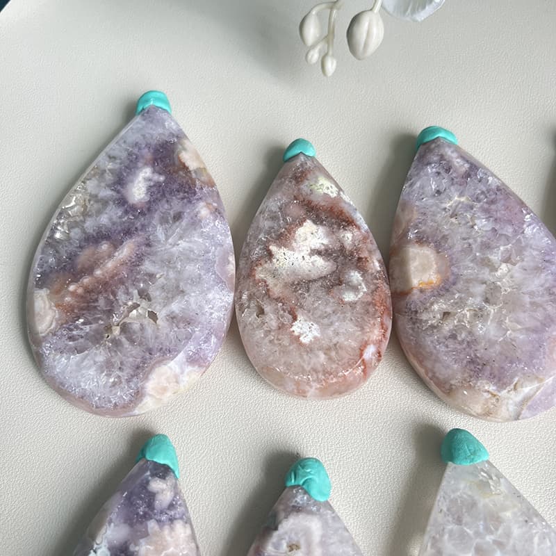 Pink Amethyst Flower Agate Teardrop Pendants Collection Wholesale