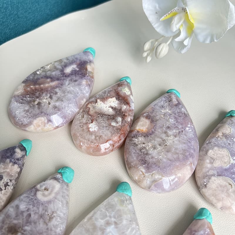 Purple Crystal Patterns in Pink Amethyst Flower Agate Pendant