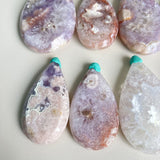Turquoise Bail Detail on Pink Amethyst Flower Agate Pendant