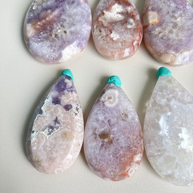 Turquoise Bail Detail on Pink Amethyst Flower Agate Pendant