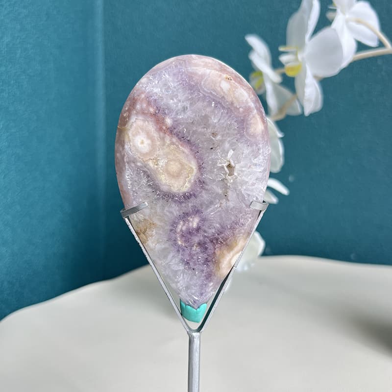 Pink Amethyst Flower Agate Teardrop Crystal Healing Stone