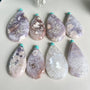 Natural Pink Amethyst Flower Agate Teardrop Pendant Crystal Healing Stone