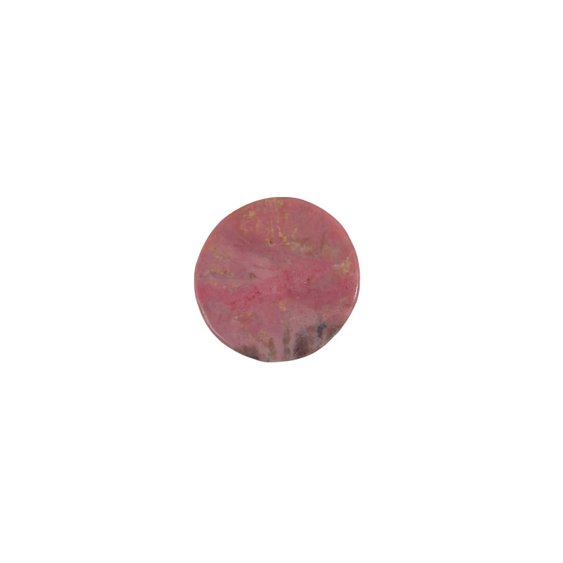 Front view of pink rhodonite bear carving showing detailed facial features and texture