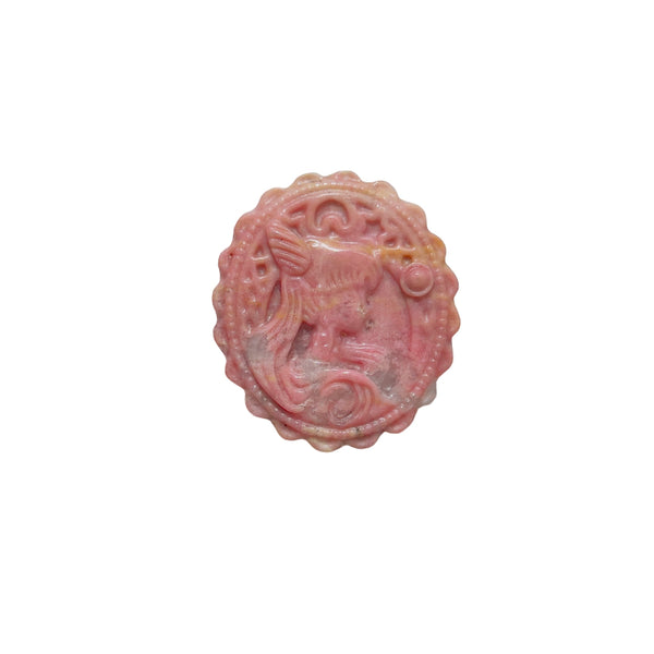 Natural Pink Rhodonite Crystal Disk with Magical Girl Pattern Carved Stone Healing