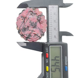 Pink rhodonite crystal carving with measurement showing size approximately 32mm