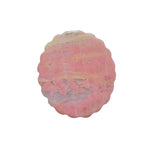 Close Up of Pink Rhodonite Crystal Disk Magical Girl Carved Pattern