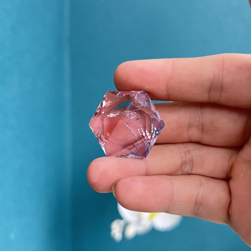 Polished hexagram fluorite crystal carving ideal for display