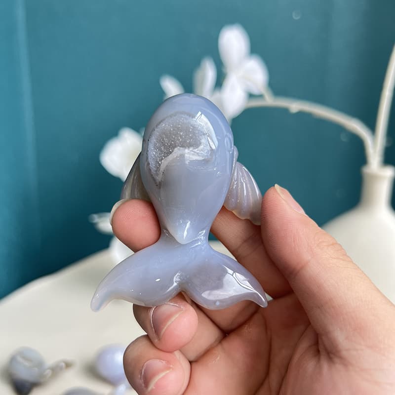 Premium quality natural agate crystal carved into whale form
