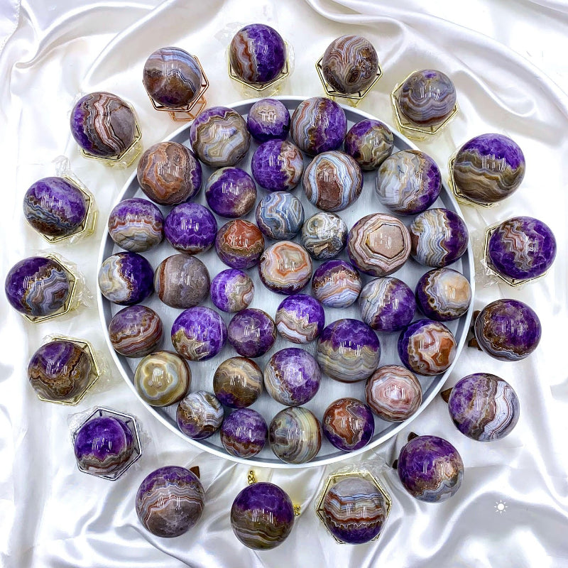 Natural Amethyst Mexican Agate Sphere Crystal Healing Stone Wholesale