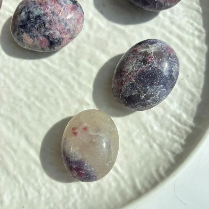 Premium Lepidolite Palm Stone Crystal Texture Detail