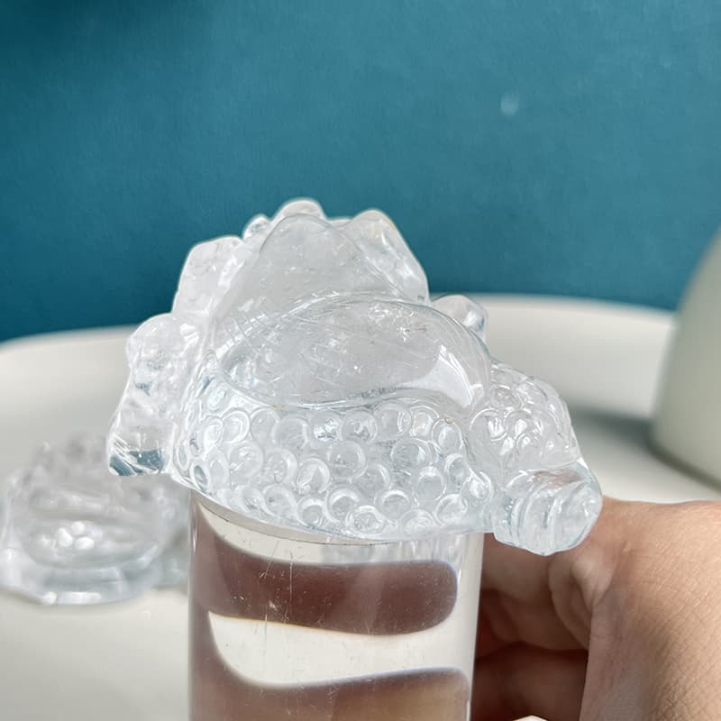 Prosperity toad crystal carving in clear quartz