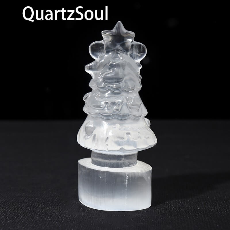Translucent Selenite Crystal Christmas Tree Display Stand