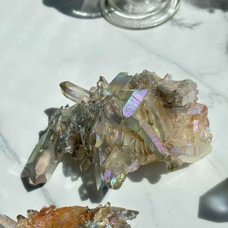 Rainbow Aura Crystal Cluster Front View Wholesale