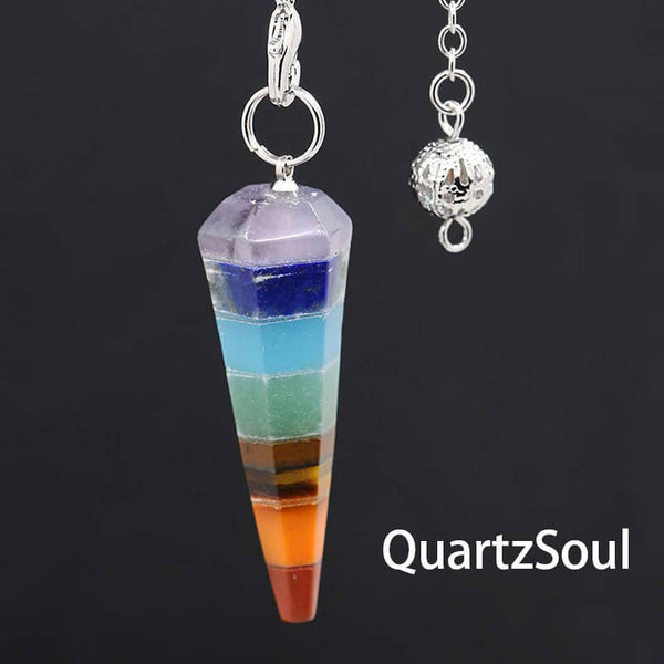 Rainbow Chakra Crystal Pendulum with Seven Natural Gemstone Layers