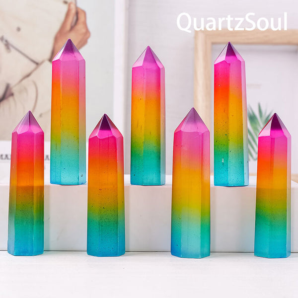 Multiple Rainbow Selenite Crystals Collection