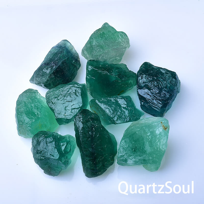 Natural raw green fluorite crystal with translucent structure