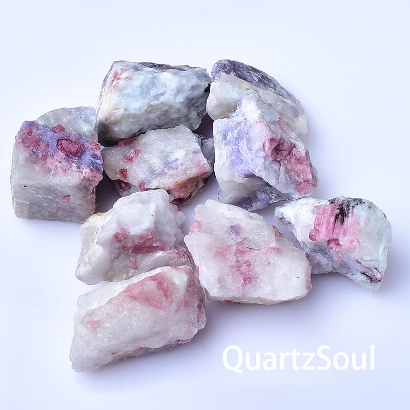 Raw Plum Blossom Tourmaline Natural Rough Stone with Pink White Patterns