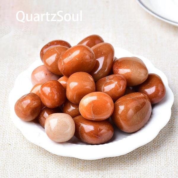 Premium Red Aventurine Tumbled Gemstones Scalloped Plate Display