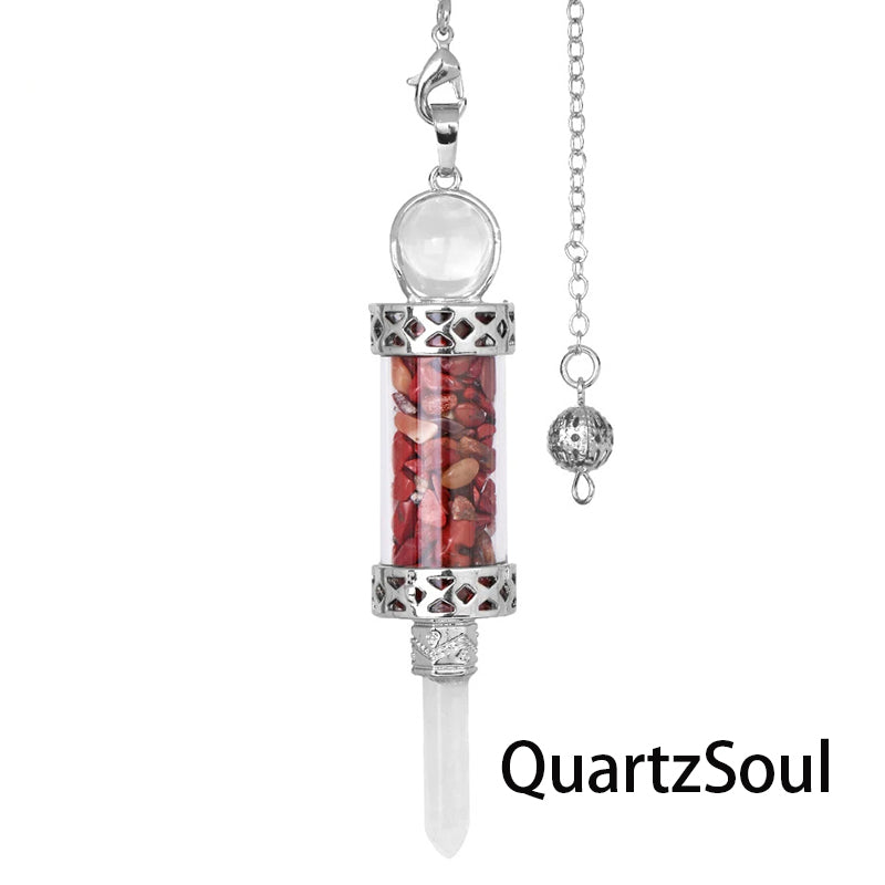 Red Jasper cylindrical pendulum with gemstone chips for energy work