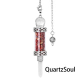 Red Jasper cylindrical pendulum with gemstone chips for energy work
