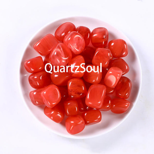 Natural Red Quartz Tumbled Crystals in Display Bowl Healing Stones