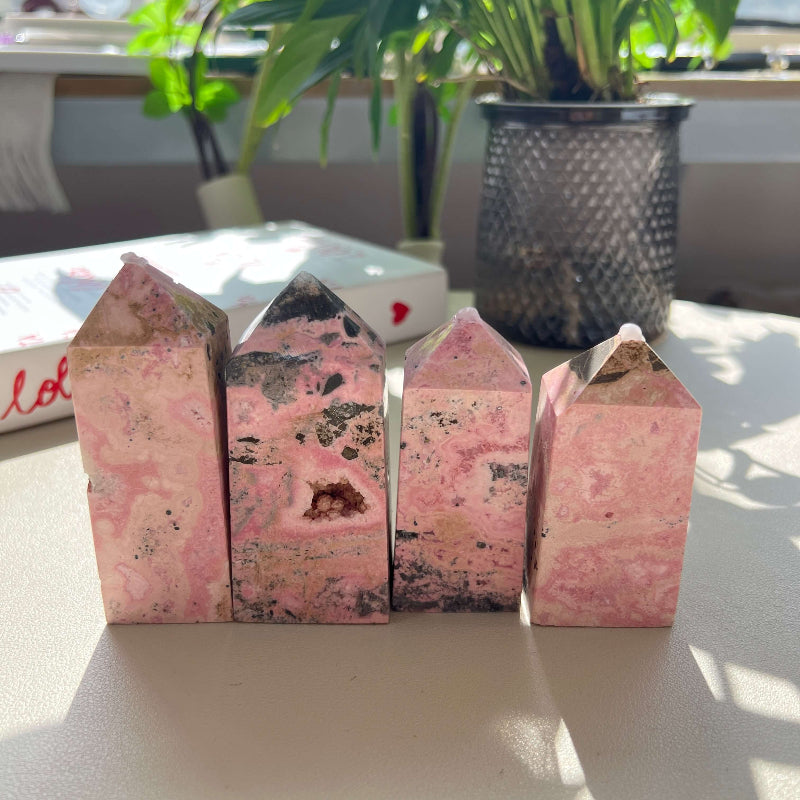 Natural Pink Banding Patterns Rhodochrosite Healing Crystal Tower