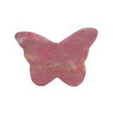 Close up of natural pink and black patterns in rhodonite butterfly carving