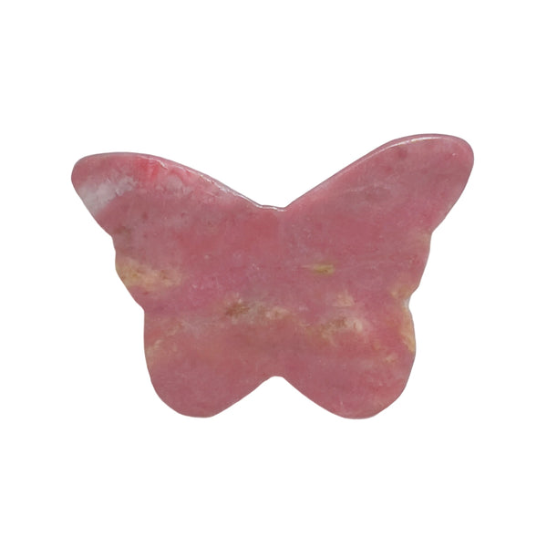 Close up of natural pink and black patterns in rhodonite butterfly carving