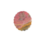 Reverse side of pink Rhodonite crystal carving showing natural stone patterns