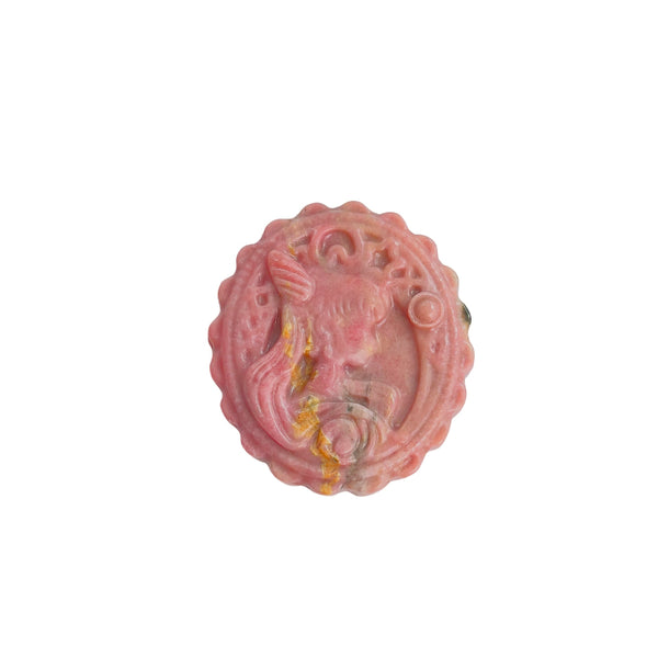 Pink Rhodonite Crystal Carving with Magical Girl Pattern Detail