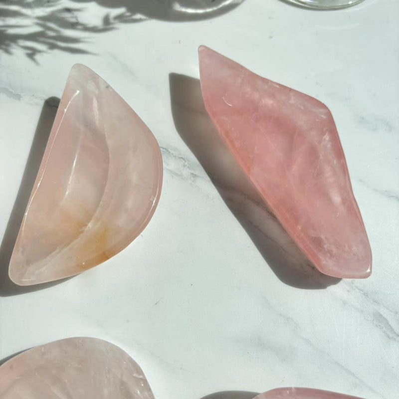 Natural veining patterns in wholesale rose quartz crystal bowl