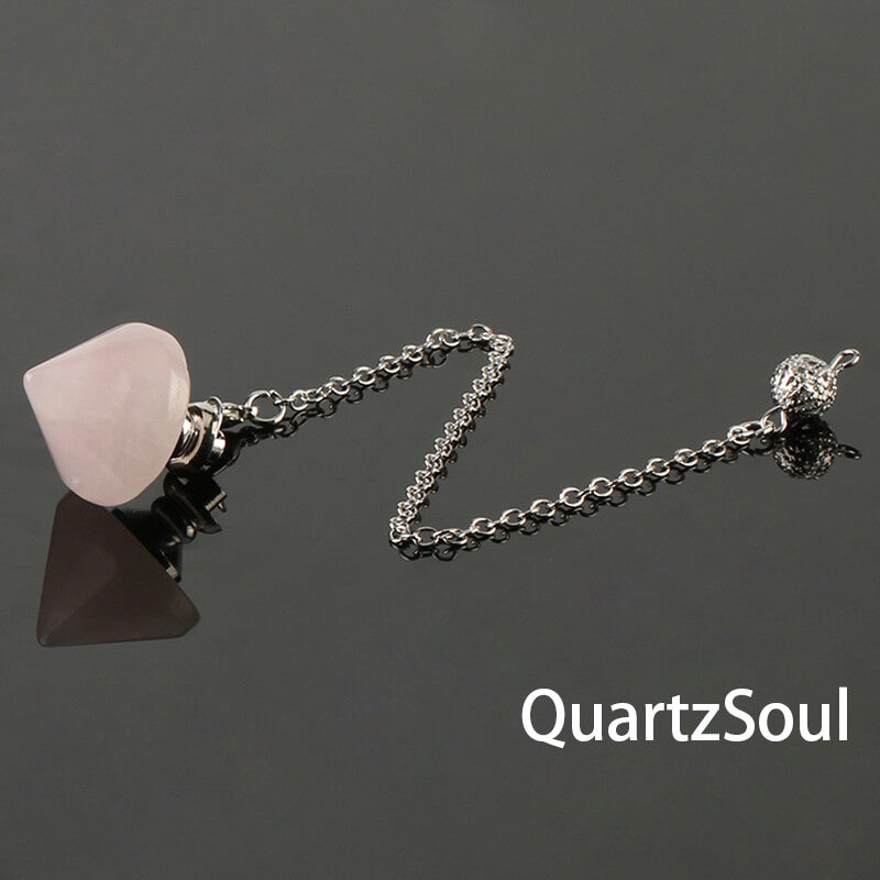Rose quartz cone pendulum for love readings and heart healing