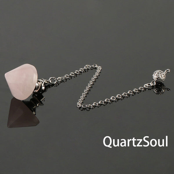 Rose quartz cone pendulum for love readings and heart healing