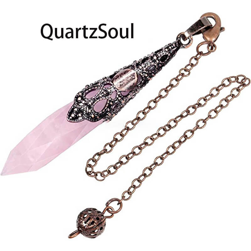 Rose Quartz Crystal Pendulum with Intricate Copper Setting