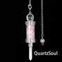 Rose Quartz crystal pendulum with gemstone fragments in clear chamber