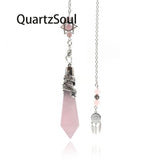 Rose Quartz Crystal Pendulum for Divination with Dragon Design