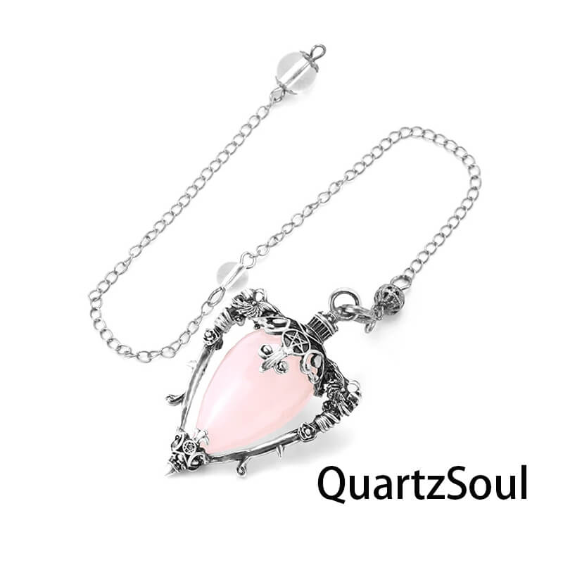 Rose Quartz teardrop crystal pendulum for love and healing