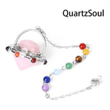 Rose Quartz UFO Crystal Pendulum with Chakra Gemstone Chain