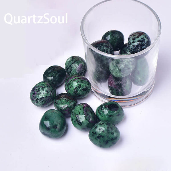 Natural Ruby Zoisite tumbled stones in glass jar, 2-3cm healing crystals