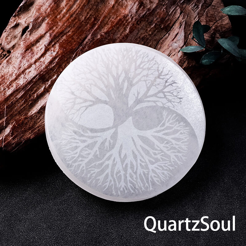 Selenite Crystal with Cosmic Moon Phase Engravings