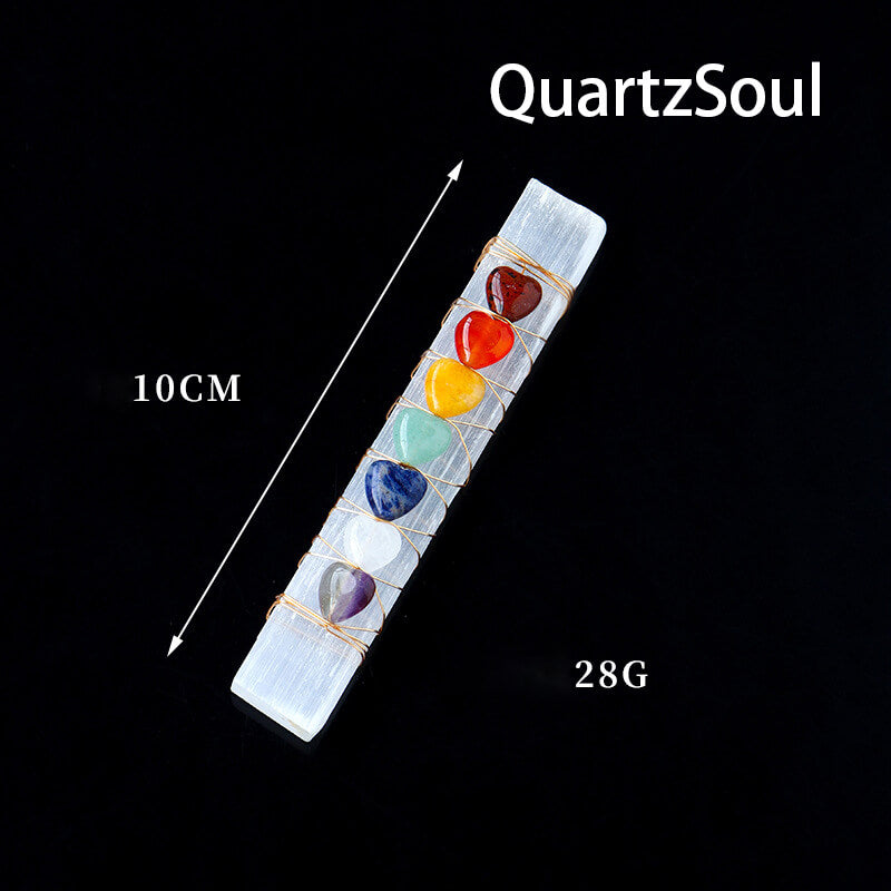 Selenite Crystal Healing Wand with Colorful Stones