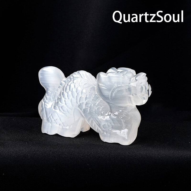 Intricate Selenite Crystal Dragon Carving Close-up