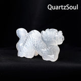 Intricate Selenite Crystal Dragon Carving Close-up