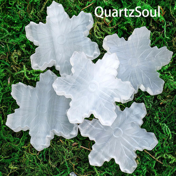 Selenite crystal palm stone with beautiful snowflake pattern variation