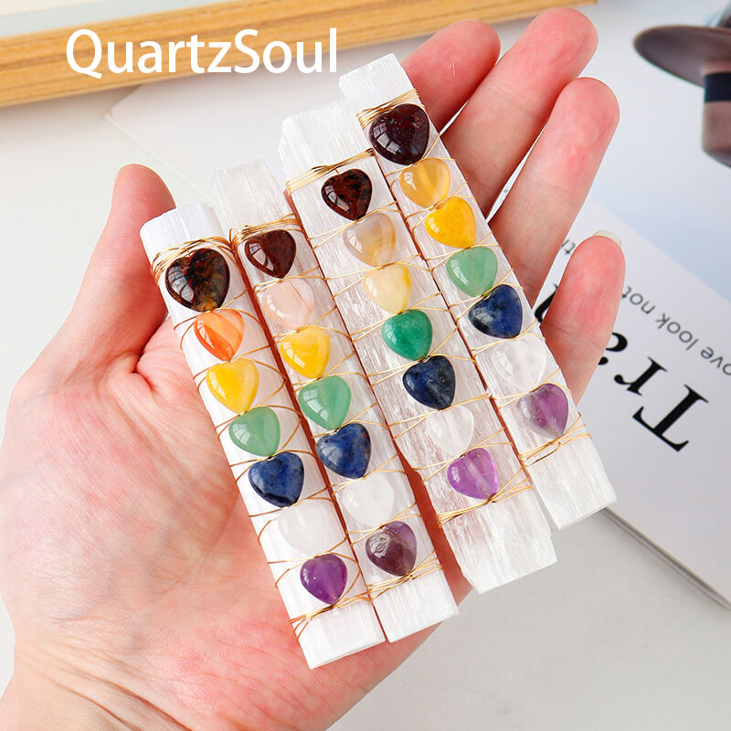 Seven-Color Crystal Plaster Stick Showing Vibrant Healing Stones and Natural Selenite
