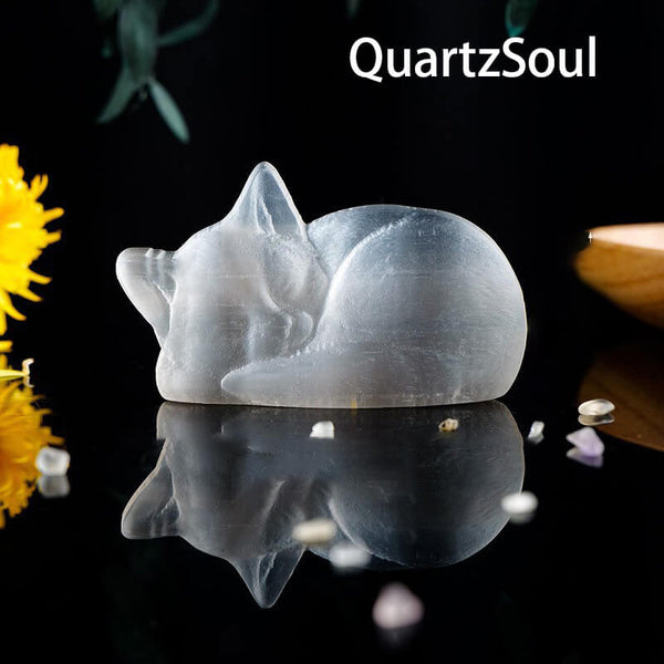 Sleeping Cat Selenite Crystal Palm Stone Natural White Crystal